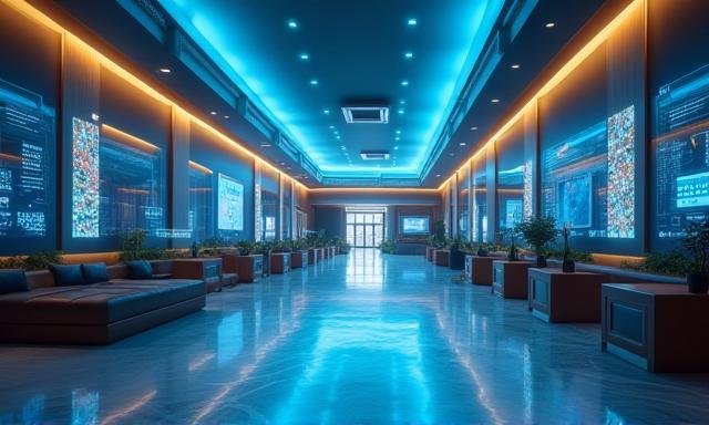 Hotel moderno con dispositivos digitales sincronizados